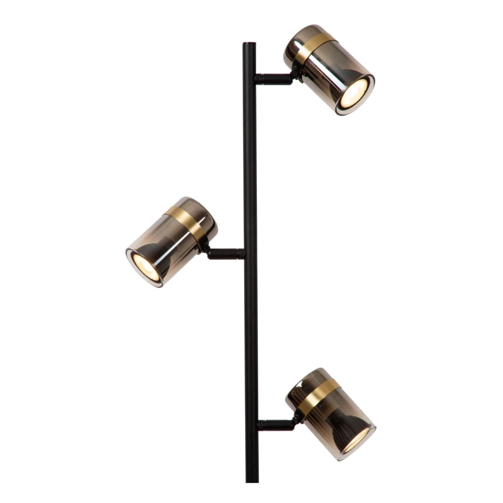 Lampada da terra UPTON 3 luci nero/oro vetro fumé Lucide