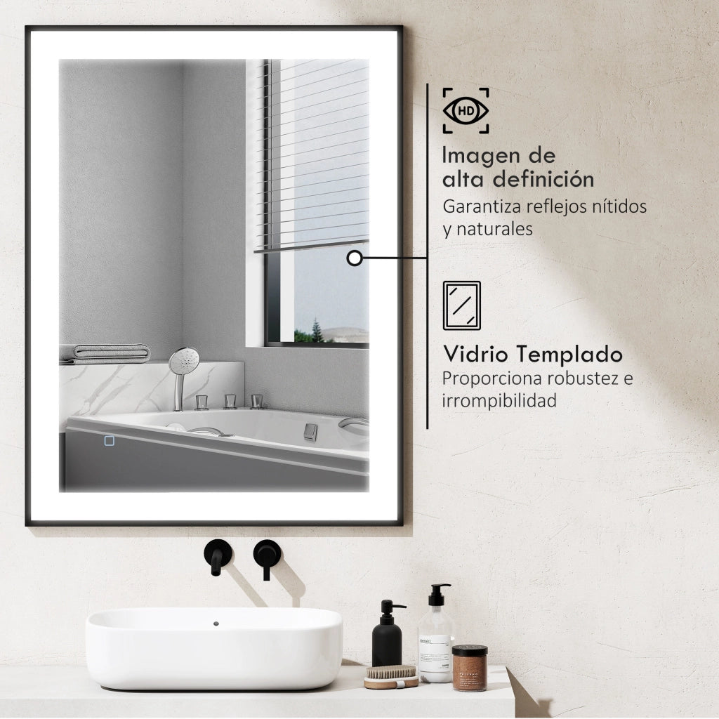 Specchio da Bagno con Luce LED ¨C Zephmum ¨C Bianco 80x60 cm Antivaho 3 Colori
