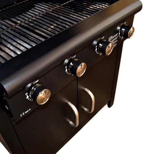 Barbecue a Gas Pietra Lavica BBQ 4 Fuochi con fornello laterale 110x130x50 cm