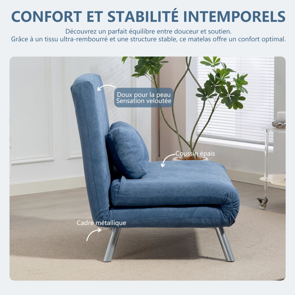 Poltrona letto ¨C zephmum ¨C blu, tessuto, 1 posto, con cuscino