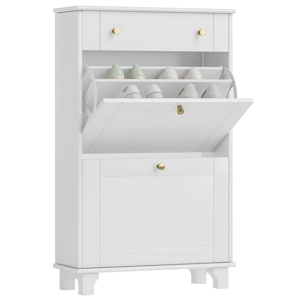Scarpiera con cassetti e ripiano regolabile ¨C Zephmum ¨C Bianco 60x23.5x98.5 cm