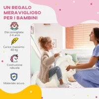 Cavallo a Dondolo per Bambini 2-4 Anni a Unicorno con Suoni e Rivestimento Morbido, Bianco