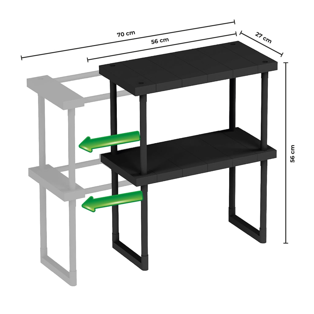 Organizer Sotto Lavello Estensibile Nero Salvaspazio – Ripiano Regolabile per Cucina e Bagno Mobiletto Organizzatore Per Armadi  2 Piani