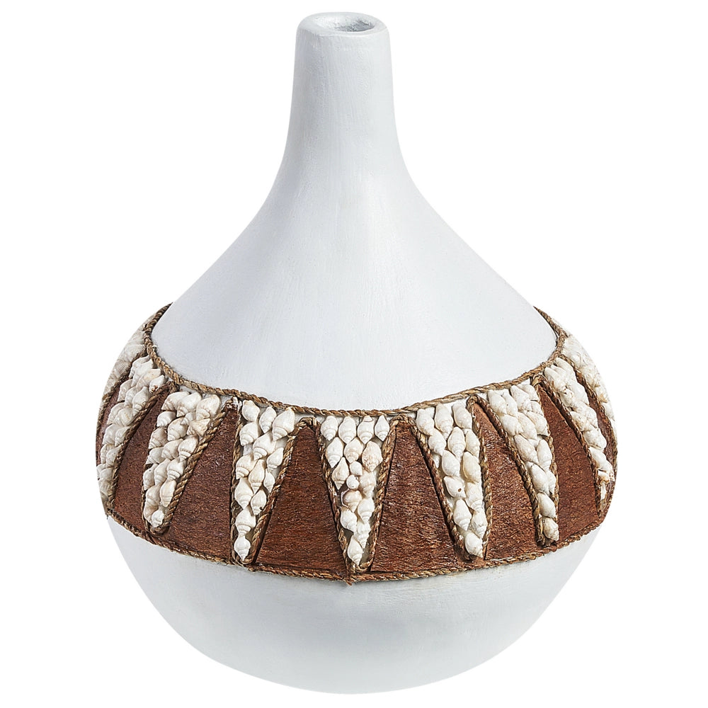Vaso decorativo in terracotta bianca 33 cm Fatto a mano con motivi rustici Boho Accessori per la casa