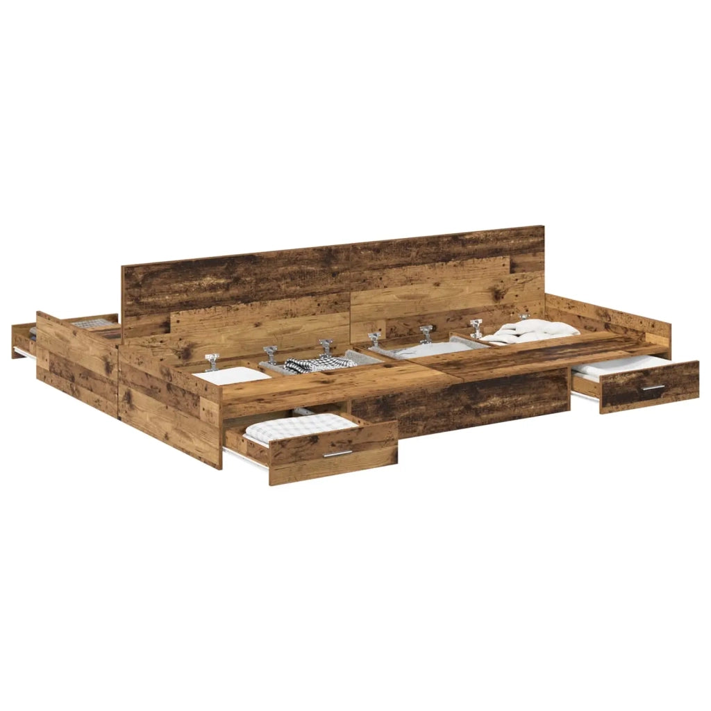 Struttura letto con contenitore-Giroletto con contenitore Legno vecchio 135 x 190 cm