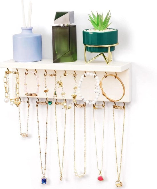 Sostegno per Gioielli Organizer Plank Bianco con 24 Ganci - Display in Acciaio per Collane, Bracciali e Altro