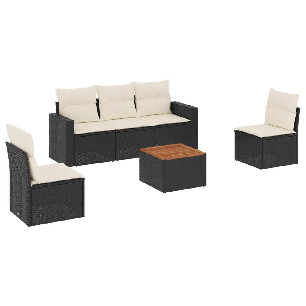 Set Divano da Giardino 6 pz con Cuscini Nero in Polyrattan 3224061