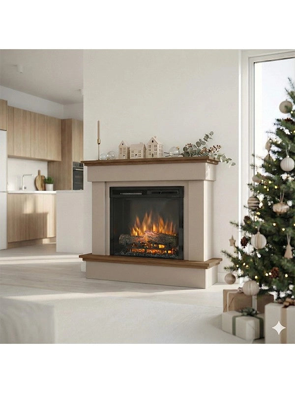TORMES - Caminetto elettrico a libera installazione a LED - 23" - Cashmere - Rovere - 100,5 x 89 x 33,5
