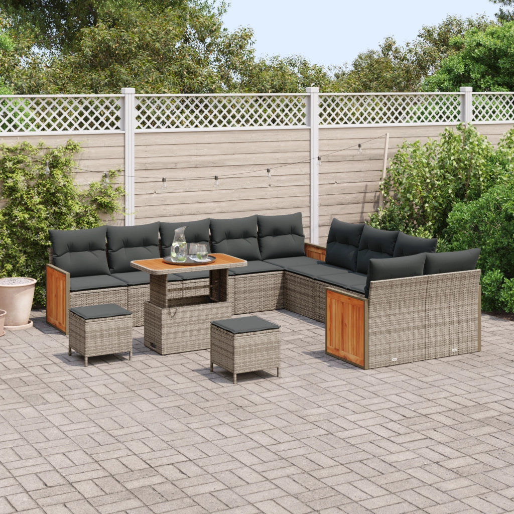 Set di divano da giardino  13 pezzi con cuscini Grigio Polyrattan Acacia