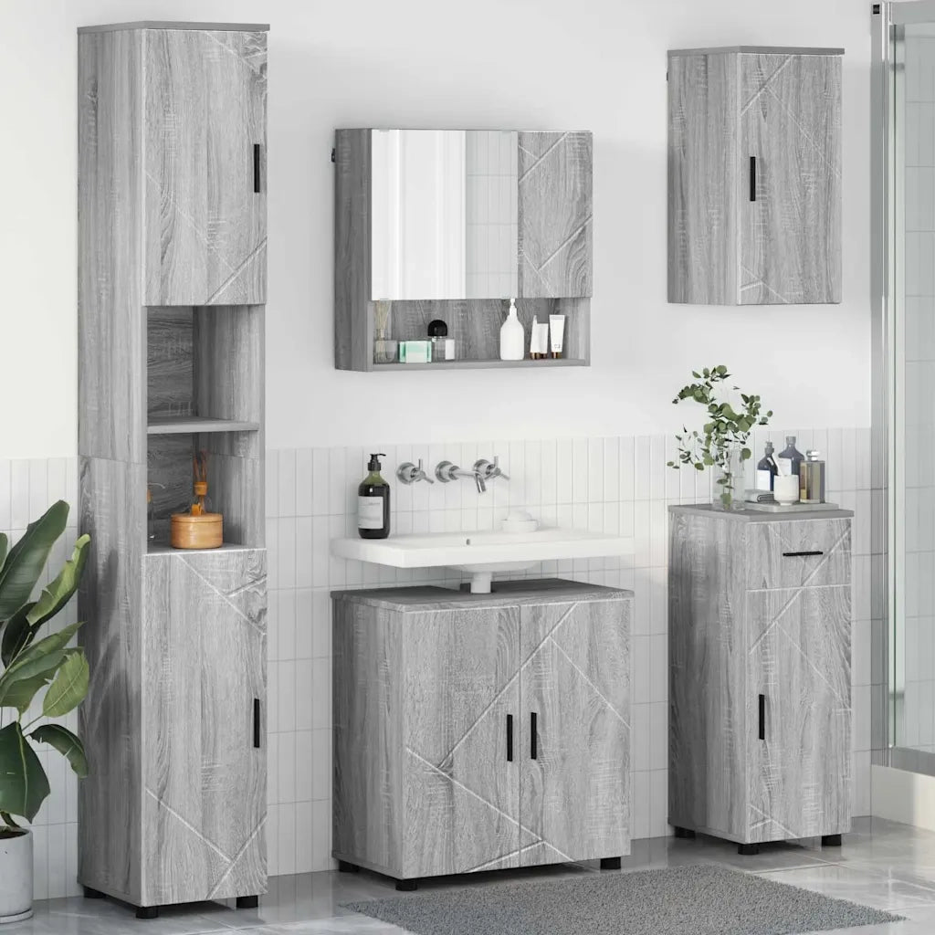 Set di mobili per il bagno con cassetto 5 pcs Grigio Sonoma