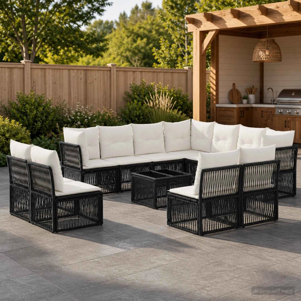 Set Divano da Giardino 12 pz Nero polyrattan 3434260
