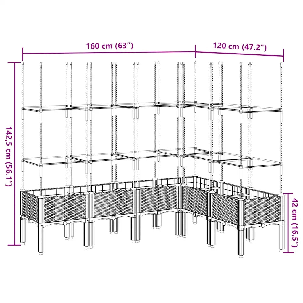 Fioriera Giardino con Graticcio-Vaso da Esterno-Contenitore per Piante Marrone 160x120x142,5 cm in PP