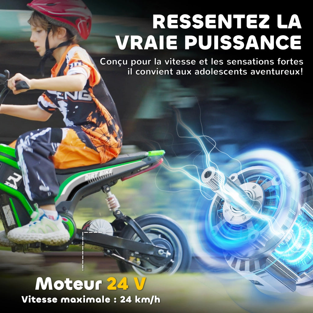 Moto Cross Elettrica per Bambini ¨C Xylo ¨C Motore 350W Batteria 12V Pneumatici Gonfiabili 12'' Verde