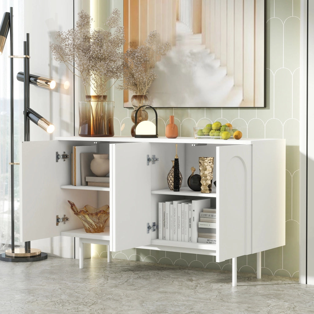 Credenza con 4 ante e 2 ripiani regolabili per soggiorno e sala da pranzo bianca