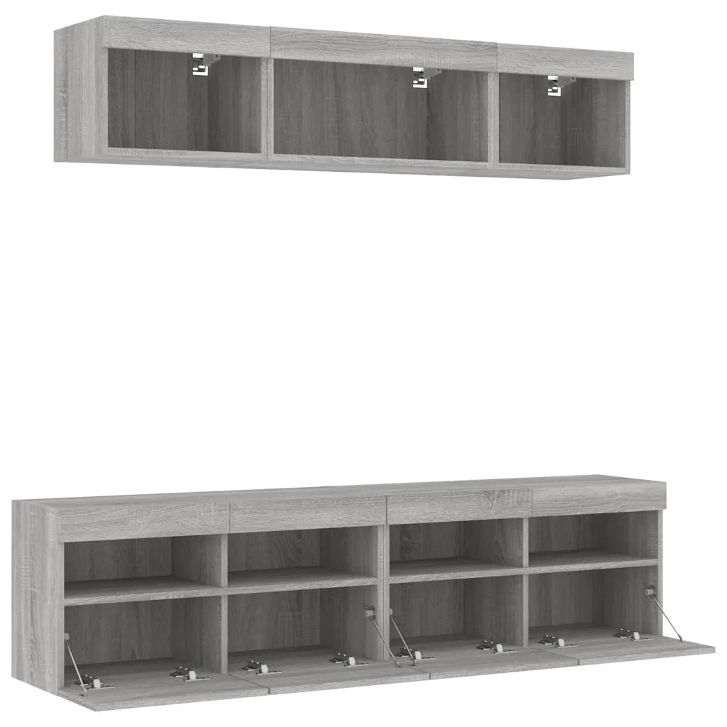 vidaXL Mobili TV a Muro con LED 5pz Grigio Sonoma in Legno Multistrato