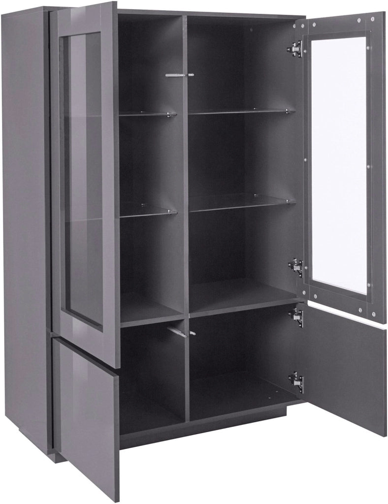Mobile Vetrina 4 Ante 100,1x41,4x146 cm Bloom Grigio Antracite Laccato Lucido