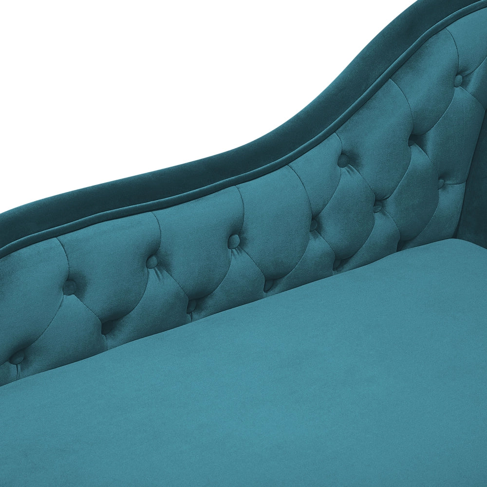 Chaise Longue Velluto di colore Verde Acqua Versione Destra Stile Chesterfield soggiorno camera da letto