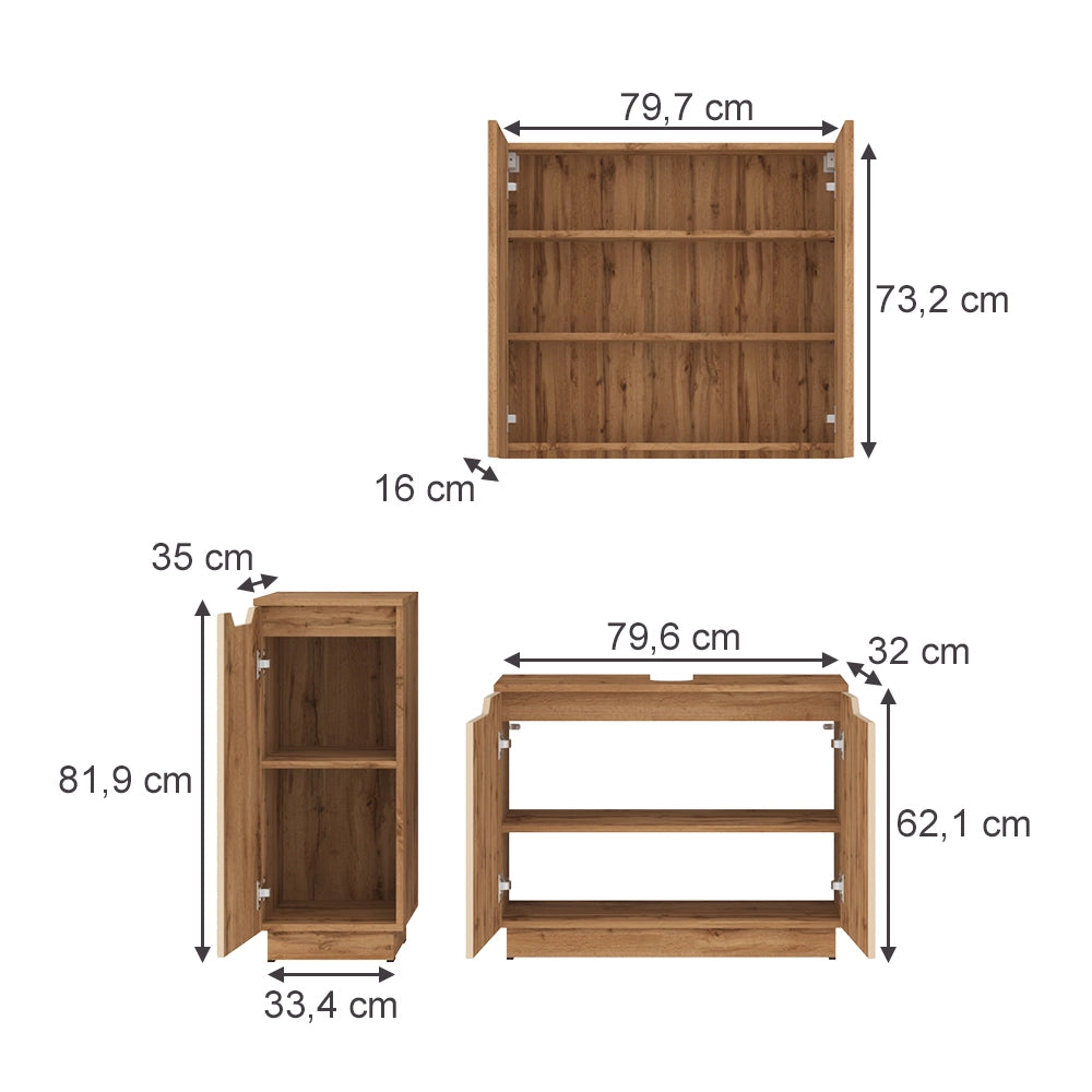 Vicco Set di mobili da bagno Rovere/cashmere a righe 3 parti