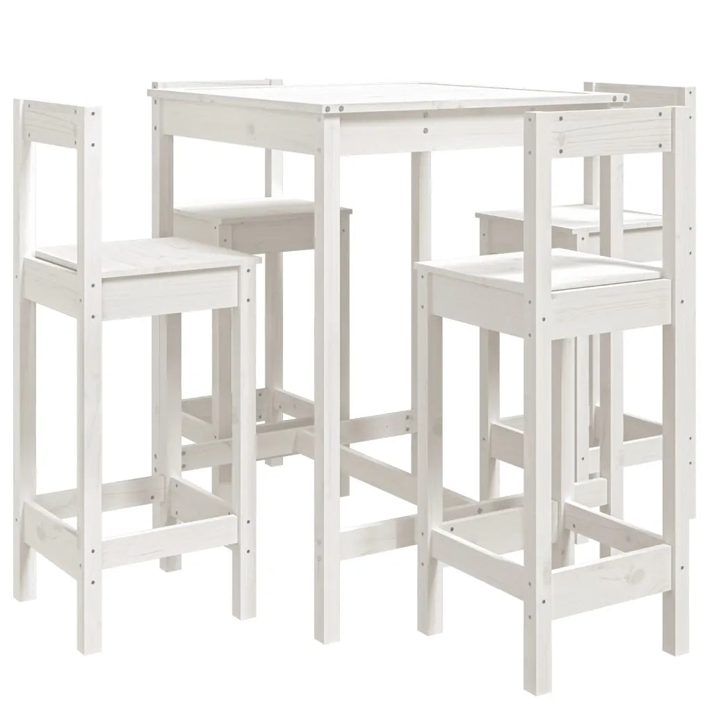 Set Bar da Giardino 5 pz | Set Salotto da Giardino Bianco in Legno Massello di Pino