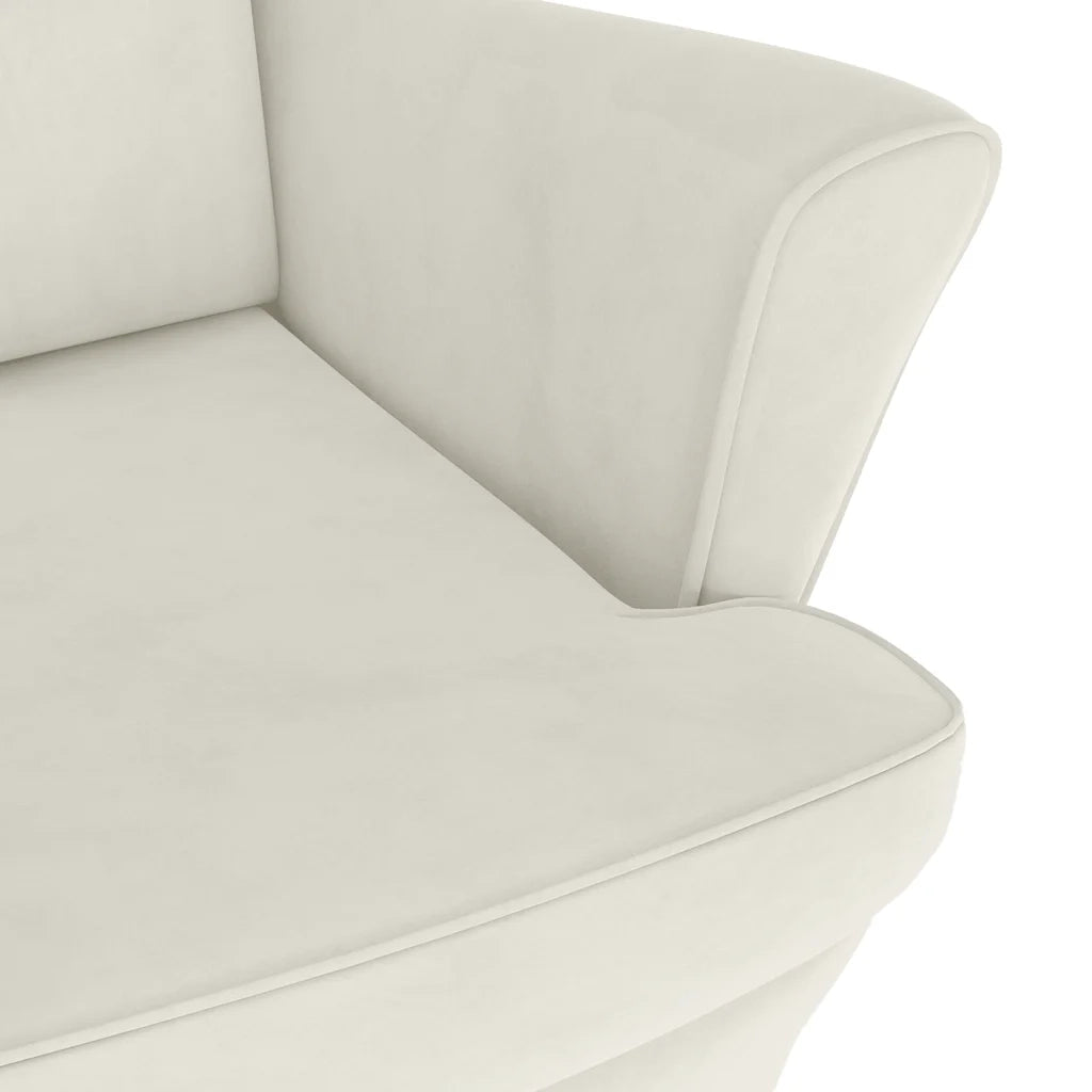 Poltrona con Schienale ad Ala con Poggiapiedi Crema in Velluto