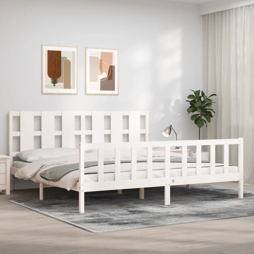 Giroletto con Testiera-Struttura Letto con testiera Bianco 180x200 cm in Legno Massello