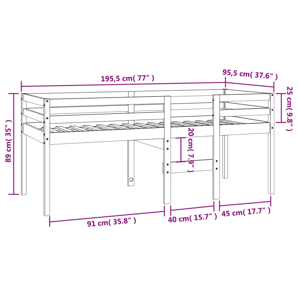 Letto a Soppalco Marrone Cera 90x190 cm Legno Massello di Pino 844483