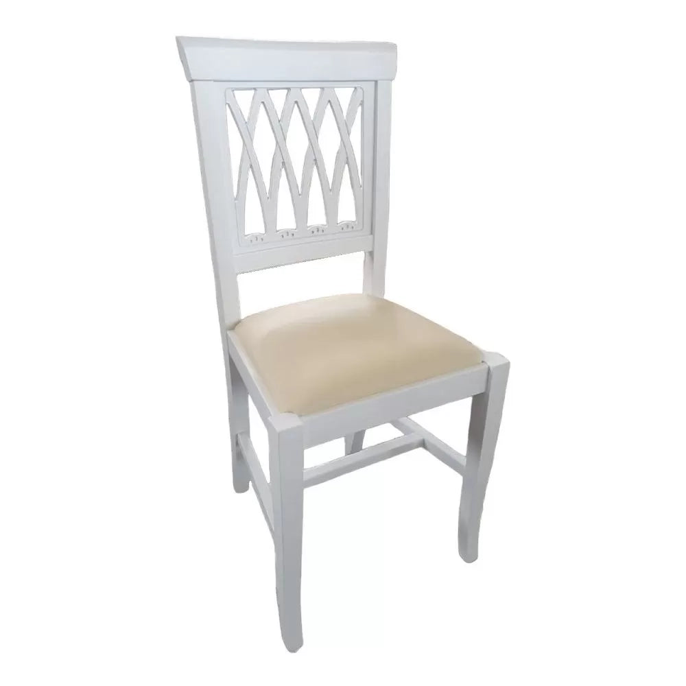 Sedia legno shabby bianco imbottita ecopelle beige 44x46x96 - Mobili 2G