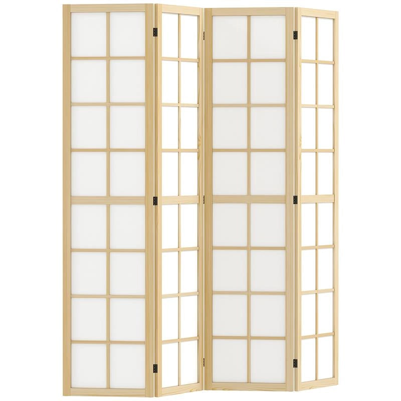 PARAVENTO DA INTERNO A 4 PANNELLI PIEGHEVOLE IN LEGNO E TESSUTO, 160X170 CM, COLORE LEGNO E BIANCO