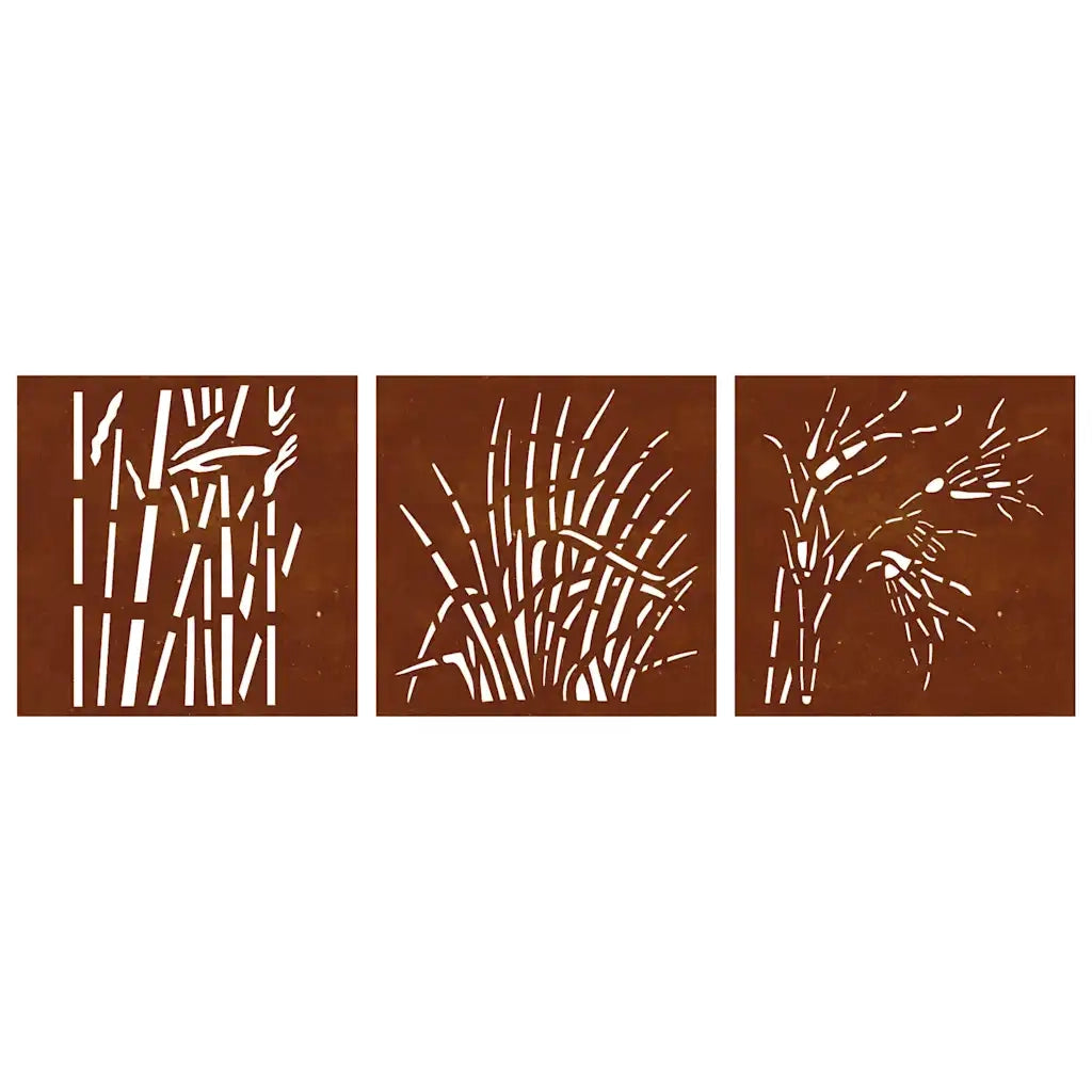 Decorazioni Muro Giardino 3 pz 55x55 cm Erba in Acciaio Corten
