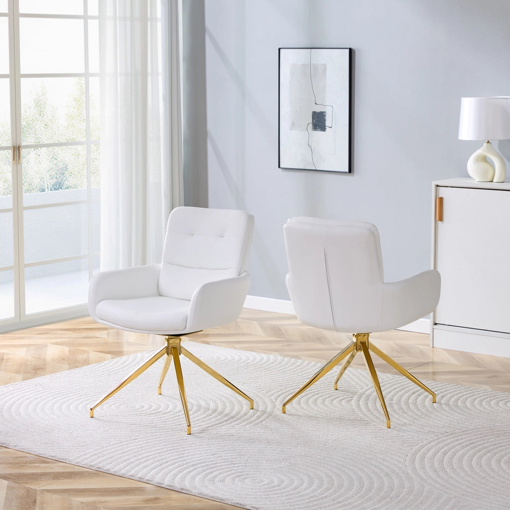 Sedia da pranzo girevole a 360° con schienale imbottito e gambe metalliche in PU Bianco e Oro