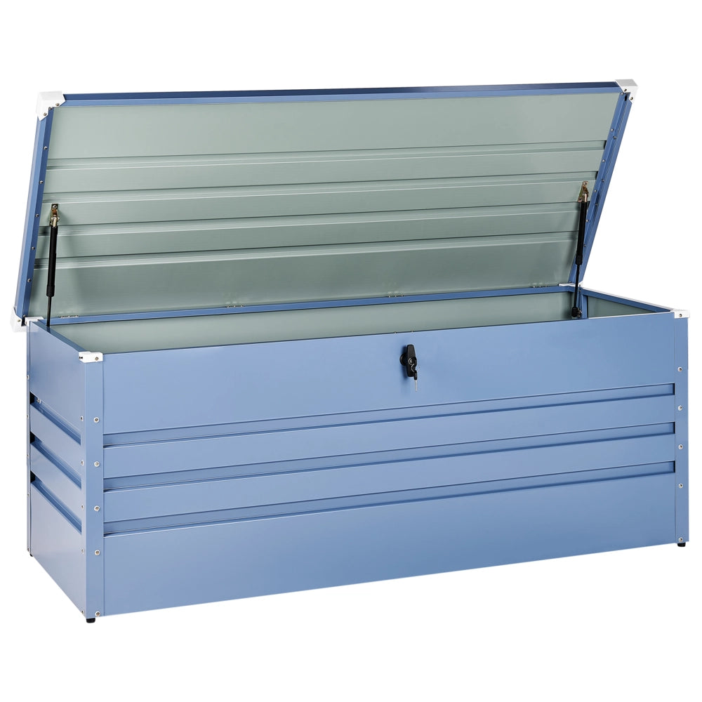Cassapanca da esterno in acciaio zincato blu 165 x 70 cm giardino stile industriale
