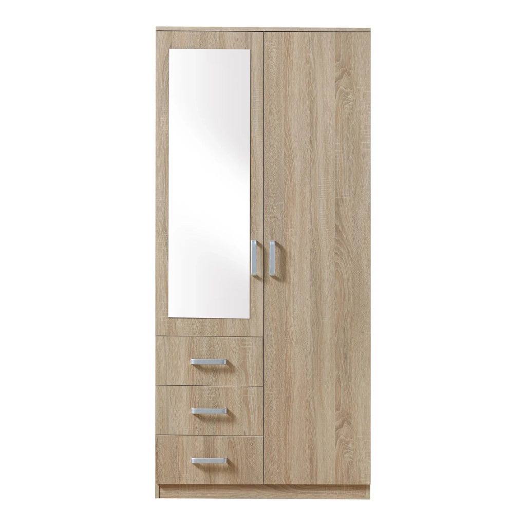 Armadio moderno per camera da letto mobile contenitore senza tempo con 3 cassetti + specchio MDF 176 x 80 x 52 cm effetto rovere Sonoma 03_0006367