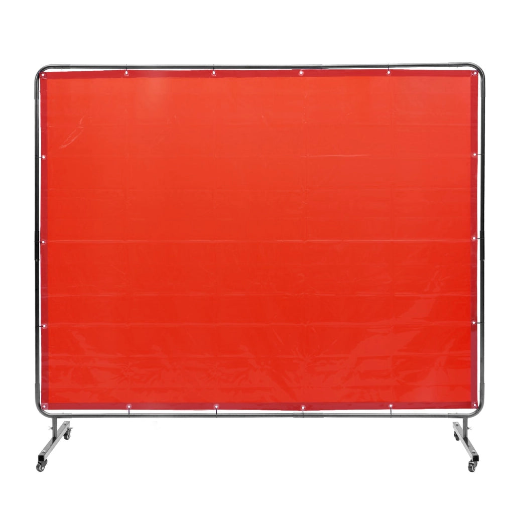 Tenda per Saldatura XU-2311 1,8x2,4m Schermo di Protezione in Vinile Ignifugo Rosso con 4 Ruote Girevoli per Officina e Fai da Te