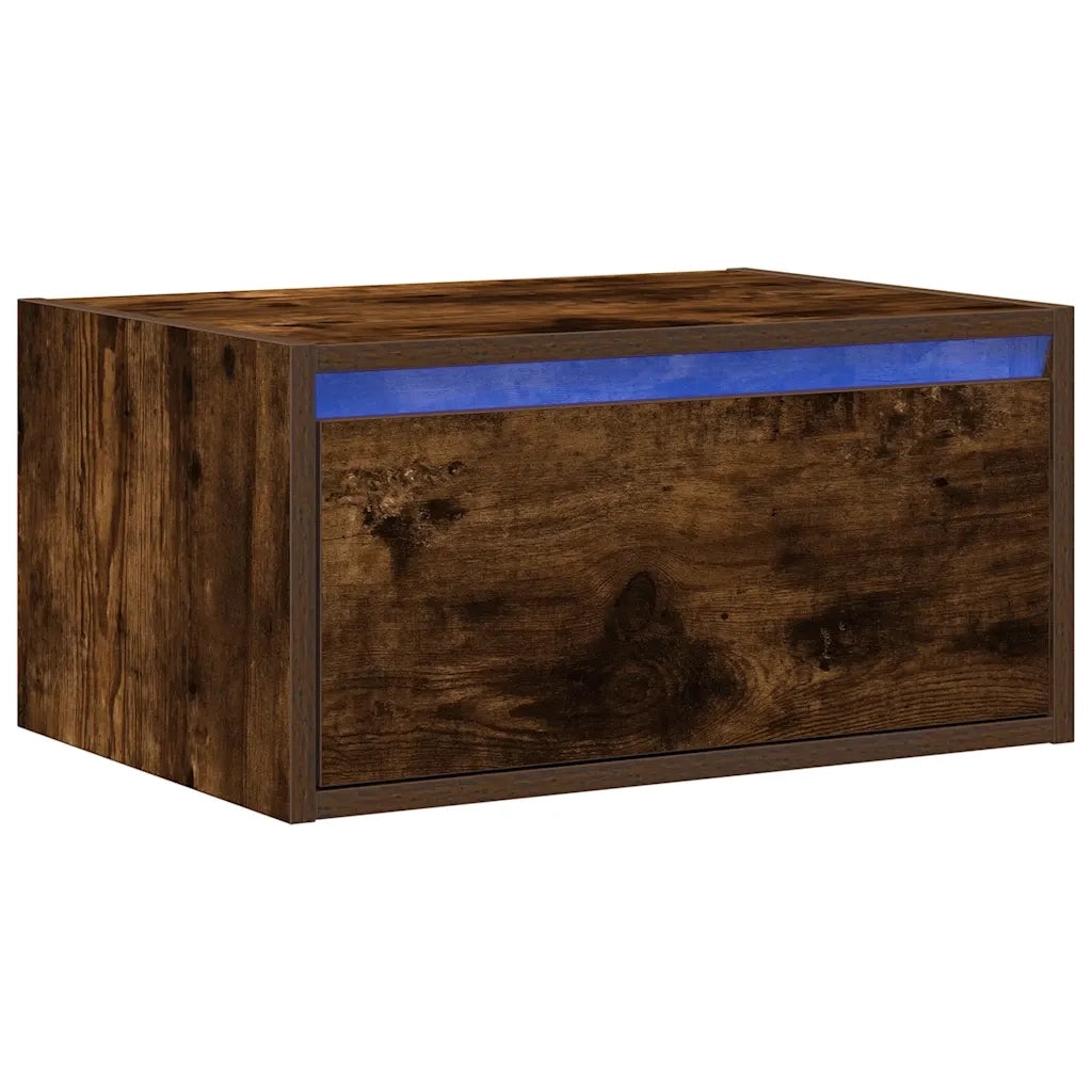 Comodino a Parete con luci LED Rovere Fumo