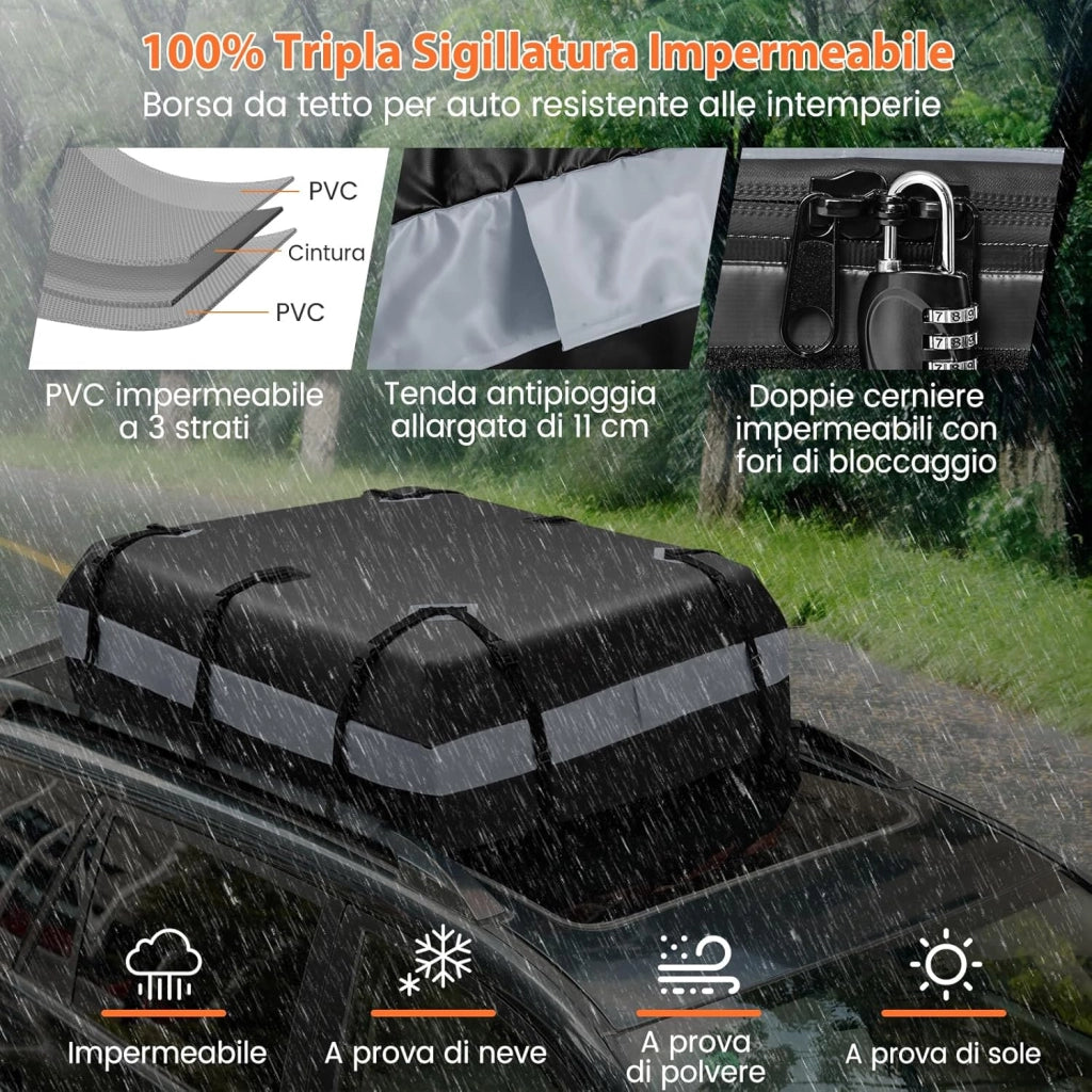 Borsa da Tetto per Auto 424L, Box Tetto Auto per Bagagli Impermeabile Pieghevole, con Tappetino Antiscivolo, per Tutti i Veicoli Con/Senza Barre Portapacchi (Modello 4)