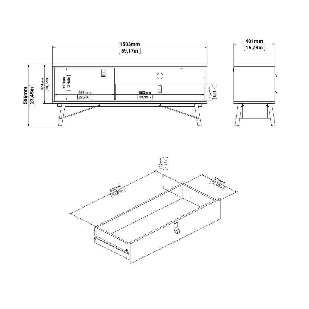 Mobile porta TV Antoine, Credenza da soggiorno, Armadio basso per TV, Base parete attrezzata, 150x40 h60 cm, Nero e Noce