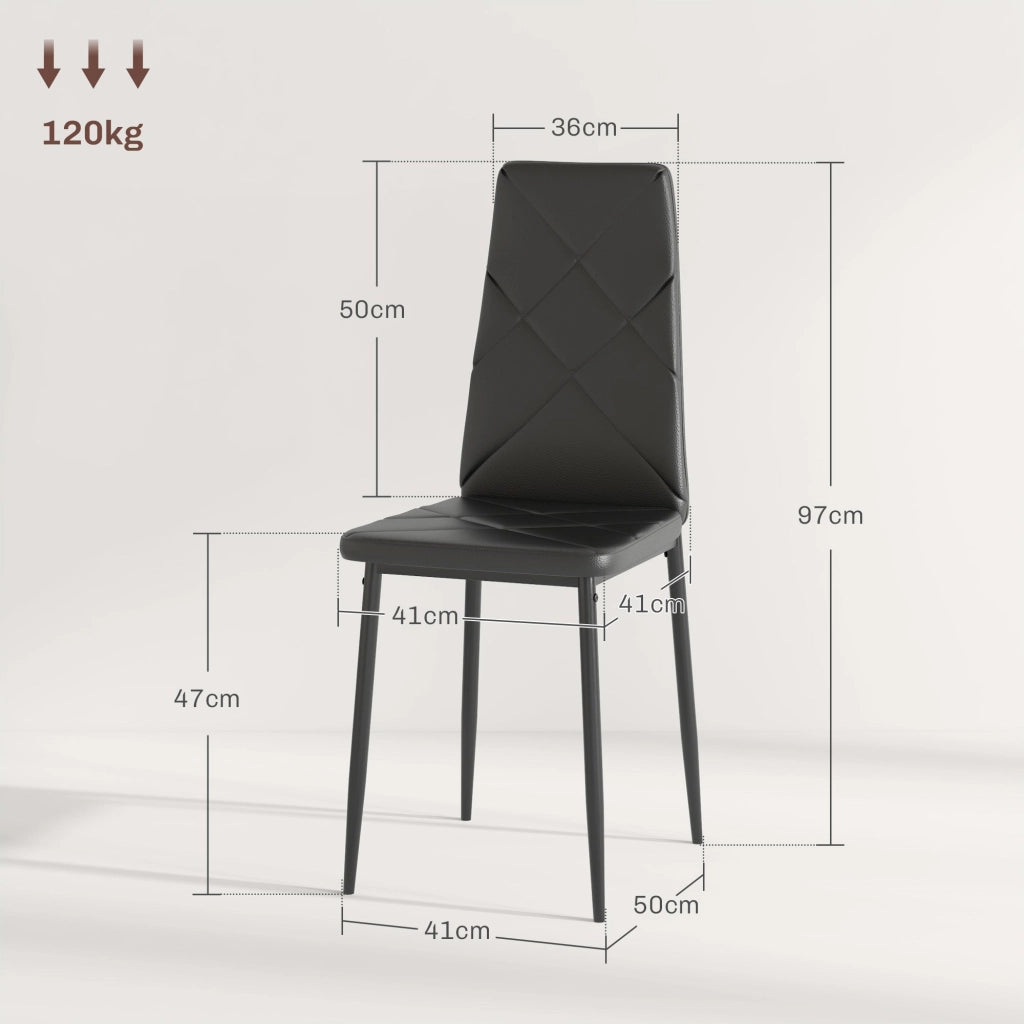 Set 2 Sedie 41x50x97 cm con Schienale Alto in Finta Pelle e Acciaio Nero