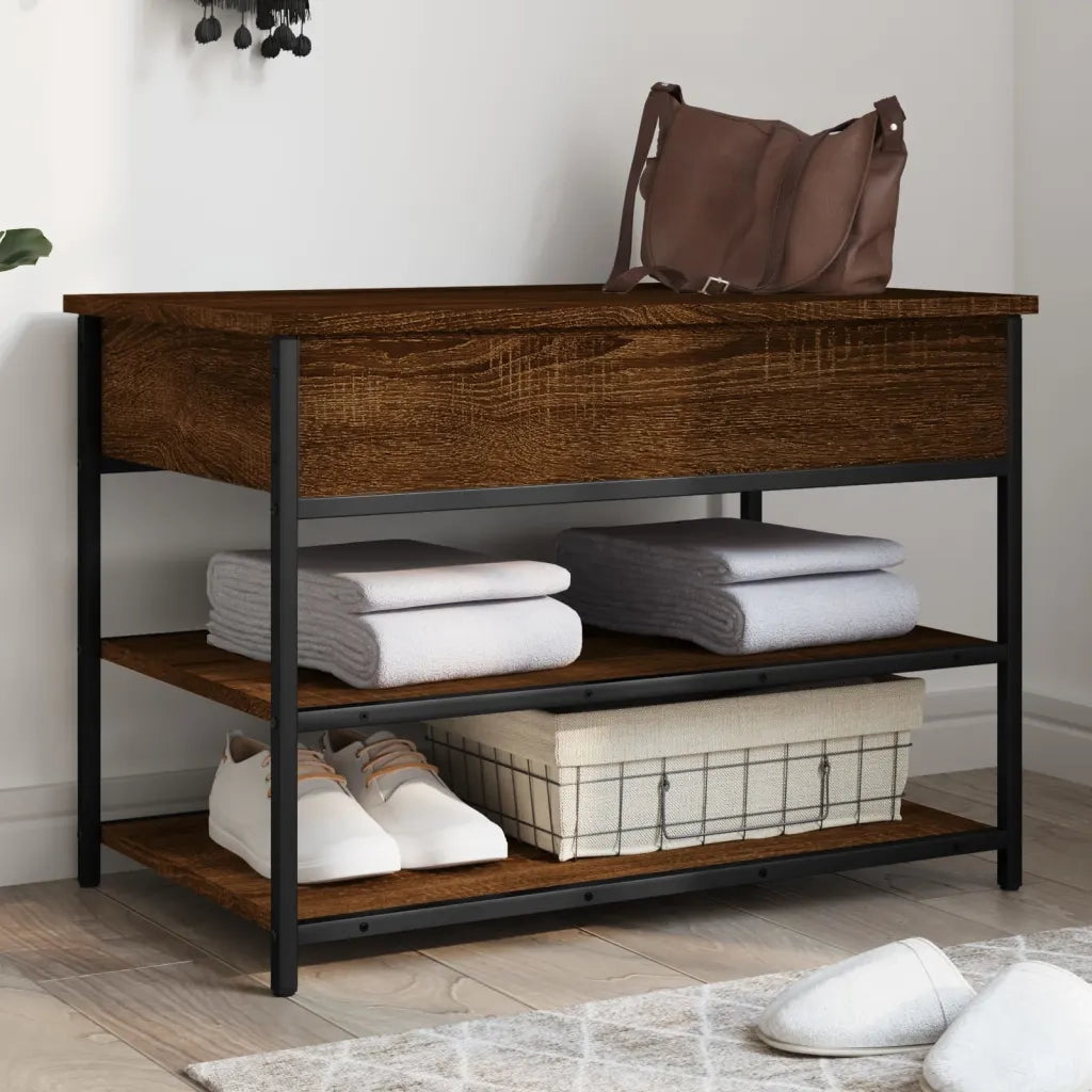 Panca Portascarpe-Sgabello-Panca Scarpiera Rovere Marrone 70x42,5x50cm Legno Multistrato