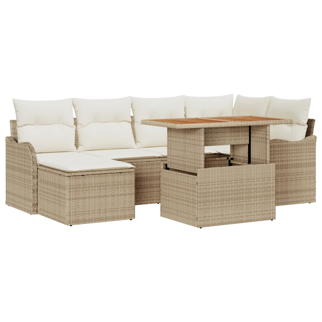 Set divani giardino  7 pezzi con cuscini Beige Rattan Polipropilene Acacia