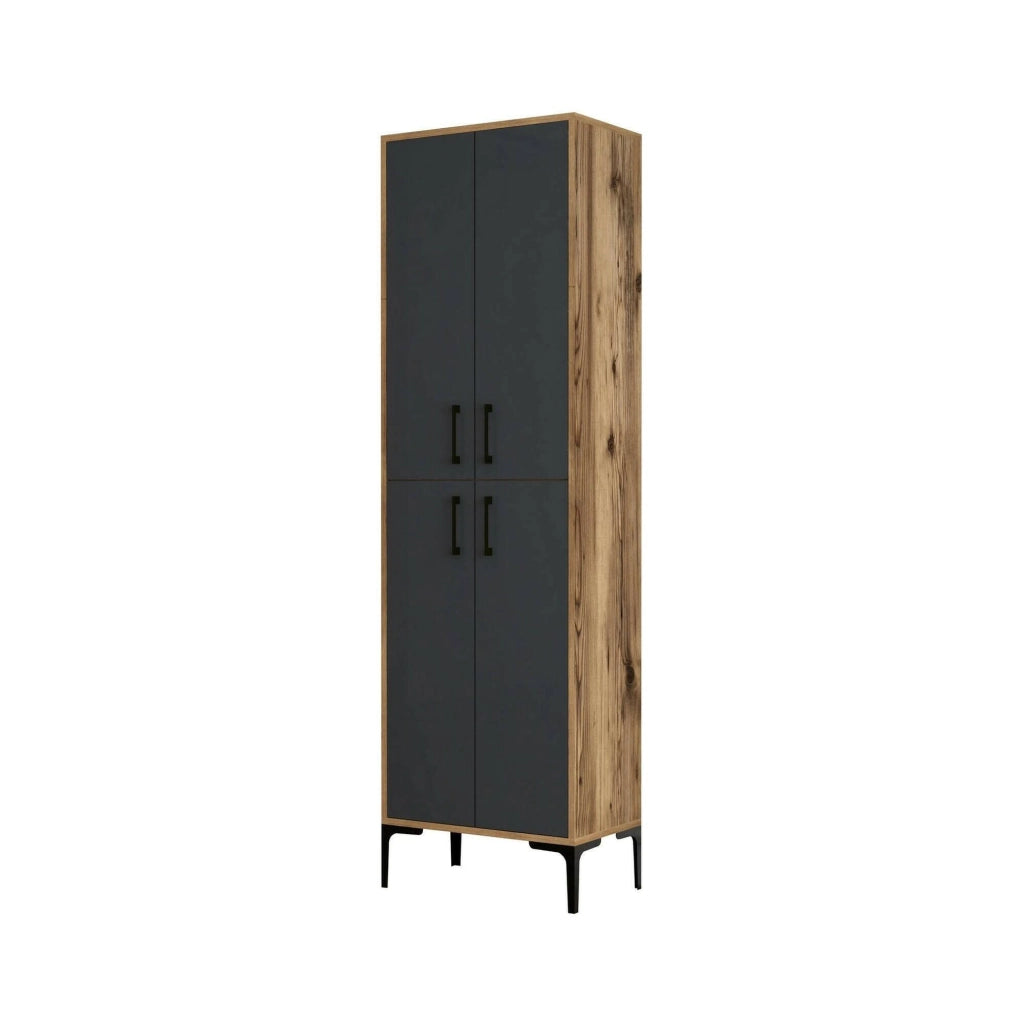 Scarpiera Sebastien, Mobile portascarpe, Armadio da ingresso multiuso, Mobiletto per calzature, 60x35h200 cm, Noce e Antracite