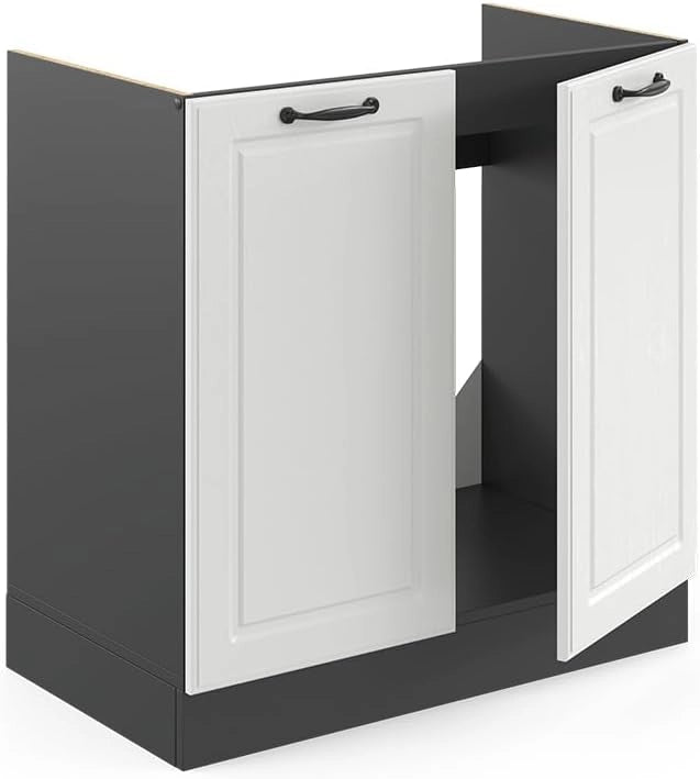Mobile lavello cucina R-Line, Bianco casa di campagna, 80 cm senza piano di lavoro, per la libera combinazione all'interno di sistemi cucina modulari
