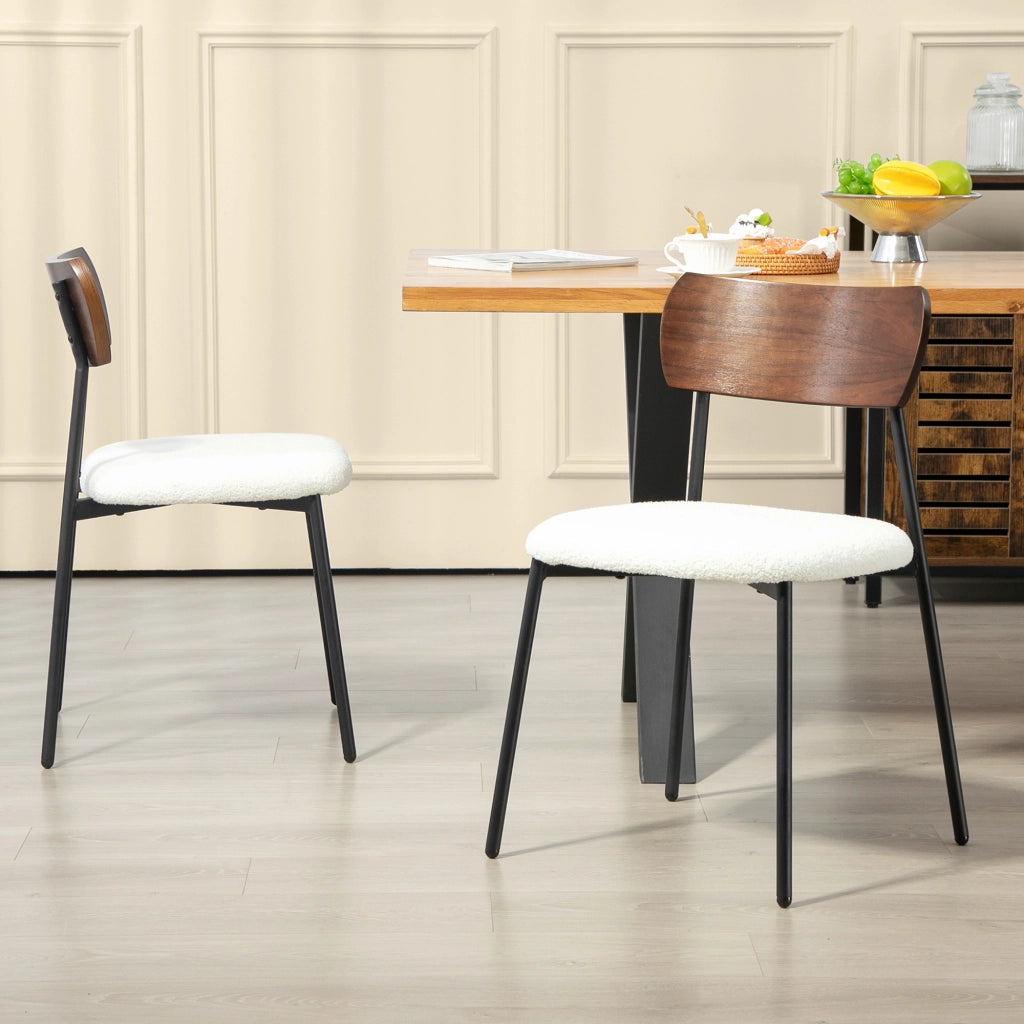 Set 2 Sedie da Pranzo con Schienale Curvo e Rivestimento Bouclette ¨C Zephmum ¨C Colore Crema