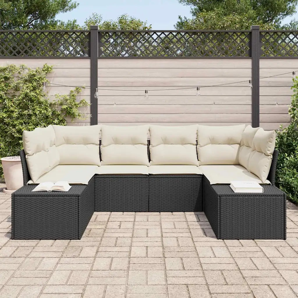 Set Divano da Giardino 6 pcs Nero e Crema Poly Rattan 3355866