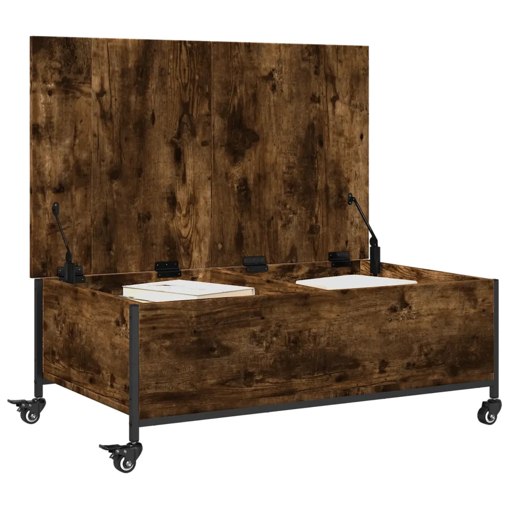 Tavolino con Ruote-Tavolino da soggiorno Rovere Fumo 91x55x34 cm in Legno Multistrato