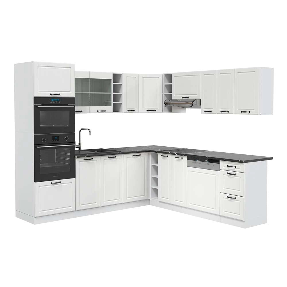 Cucina angolare completa R-Line Bianco rustico/Bianco 247 x 237 cm, PL Antracite Vicco