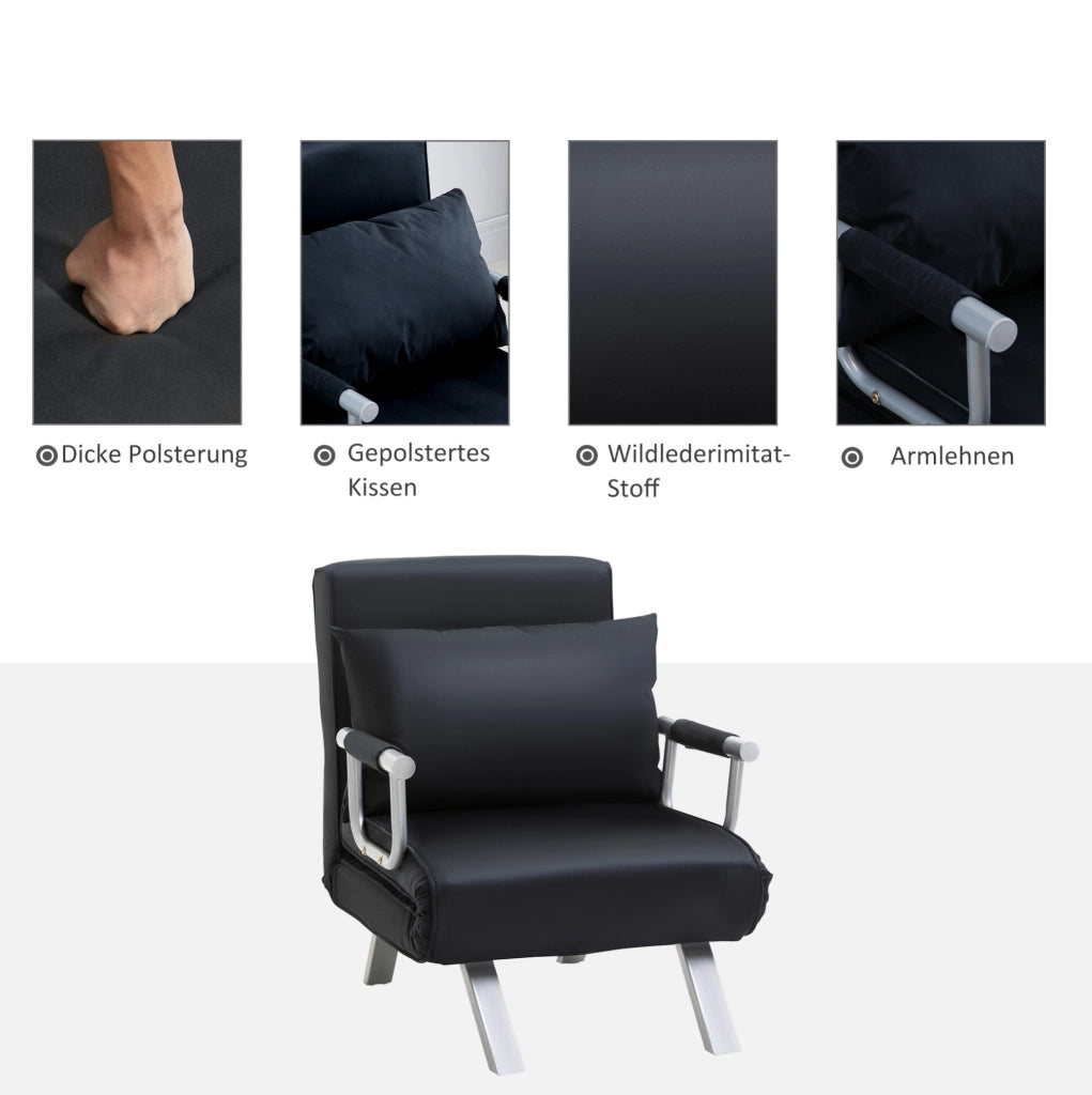 Divano letto 2 in 1 con schienale regolabile, nero