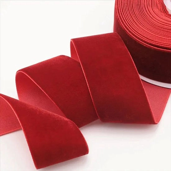 Linto di velluto 9 m x 3,8 cm - bordo singolo, decorazione natalizia, Esclusivo per Natale (rosso)