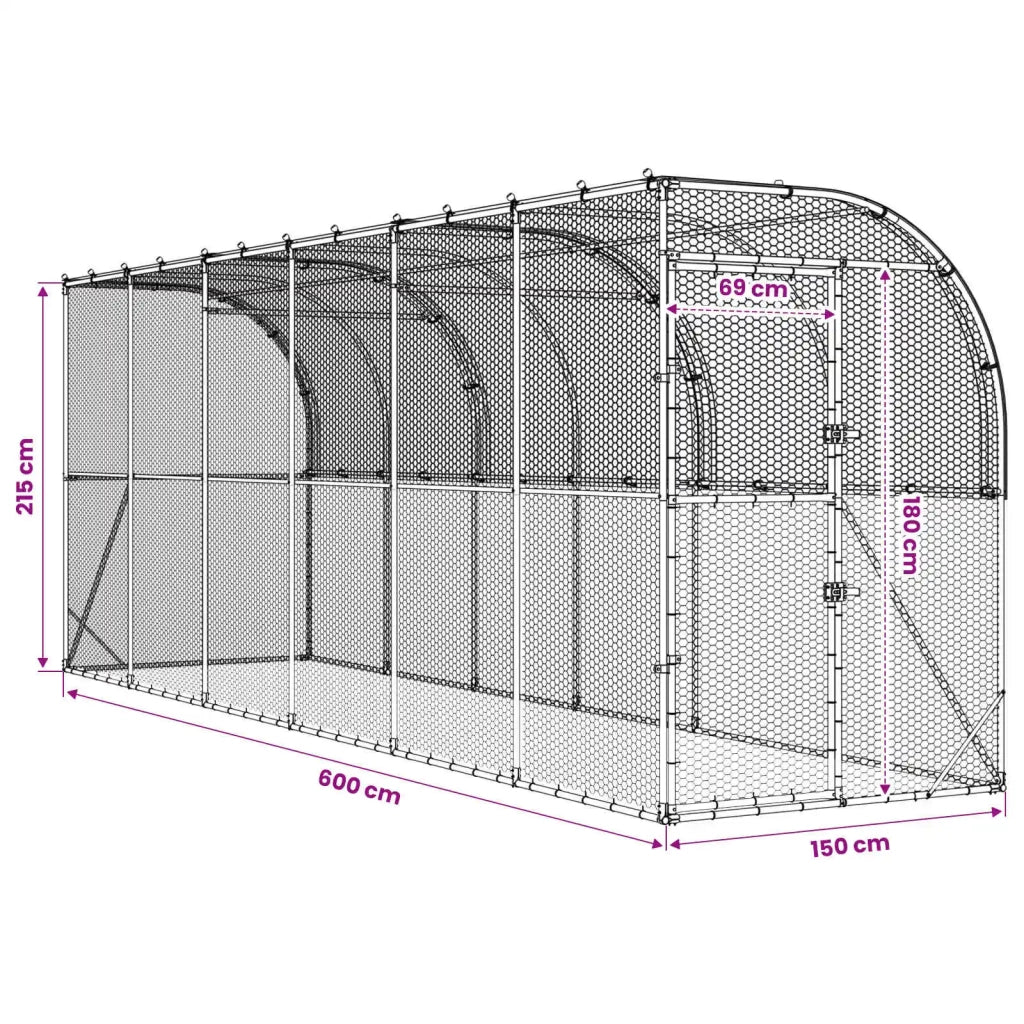 Gabbia per Polli Contro il Muro Argento 600 x 150 x 215 cm 3434722