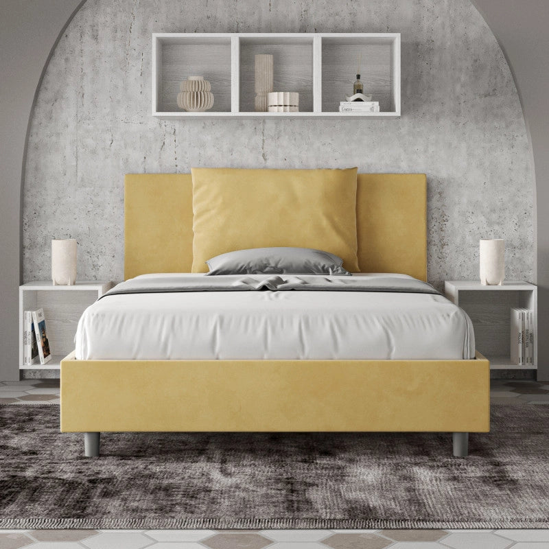 Letto imbottito Piazza e mezzo 130x190 cm Antea - Contenitore,Microfibra,Ocra