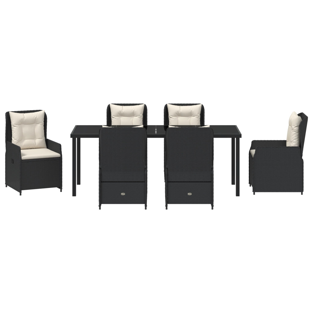 Set da pranzo da giardino 7 pezzi in rattan polyrattan nero